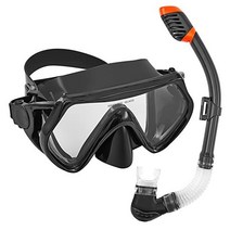 Seals Dry Snorkel Set for Adult/Kids Anti-Fog Tempered Glass Snorkeling Mask Anti Leak Gear with Si, 성인-----블랙