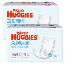 2023 NEW 하기스 크린베베 일자형 기저귀 공용 중형 70매 X 2팩, 140개입