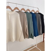 남자 봄 가을 가벼운 헨리넥 반오픈 데일리 라운드 니트 6컬러