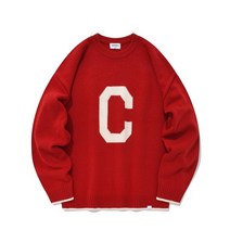 램스울 C 로고 크루넥 니트 레드