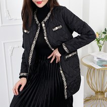 순이들 여성 트위드 경량 누빔 롱패딩