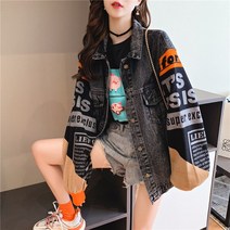 WAWAMOM(특허브랜드) 여성 레터링 청자켓 여자 투톤 청카바 데님 숏 자켓 바람막이 간절기 아우터 BTU39up