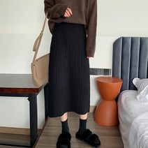 허리밴딩 골지 니트 롱 스커트 W149