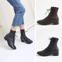 사각코 레이스업 플랫 워커 여성 통굽 부츠 3.5cm