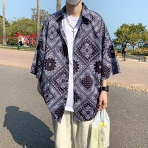 하와이안 페이즐리 패턴 루즈핏 여름 반팔 셔츠 링클프리 기온별옷차림 꽃남방 10대 20대 3XL