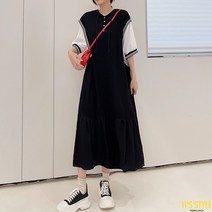 미미앤느 [L~3XL] 빅사이즈 롱티셔츠 풀오버 스커트 후드 반팔 롱원피스 111352
