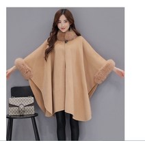 케이프 코트 여성반 망토 판초와 여성 2022 크리스마스 패션 플레어 슬리브 인조 여우 모피 칼라 겨울 양모 판초 롱 오버