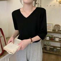 Banhany 마타모 베이직 브이넥 니트 반팔 5color