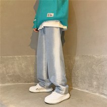 빈티지 청바지 남성 항구풍 가을 유행표 드래그 바지 헐렁헐렁 고가 아버지 바지 스트레이트 와이드 팬츠