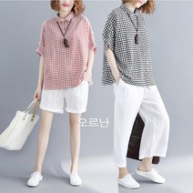오르난 여성 박시한 체크 블라우스 571905745414