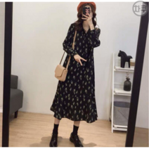 [뽐나] 여성 빅사이즈 겨울 플라워쉬폰 원피스