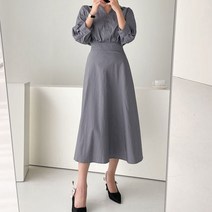 [무료배송]카라 버튼 여성 데일리 베이직 긴팔 허리 셔링 롱 오피스룩 하객룩 원피스