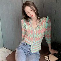 볼레로가디건 숄 꽈배기 가디건 2022 트렌드 크롭 카디건 여성용 체크 무늬 스웨터