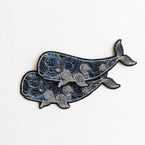 [남자브로치] 파도무늬 고래 자수패치 와펜 2개입