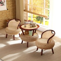 라탄 테이블 의자 세트 인테리어 테이블 의자, 아이보리 2단 테이블+아이보리 의자2개