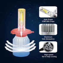2개/짝 H1 9005 고휘도 COB C6 자동차 LED 헤드 라이트 9004/9007 하이/로우 빔 램프, 01 H8 H9 H11