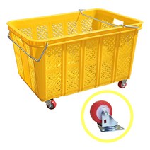 뉴플라스틱 바구니 농산물상자 과일박스 사각상자 운반상자 이사박스 운반특대 철고리 바퀴, 운반특대3호AC (철고리O/적색우레탄바퀴) 황색(1개), 1개