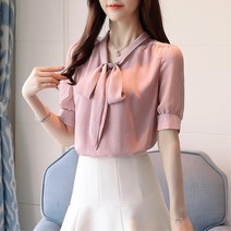 여성 러블리 골든 도트 리본끈 블라우스