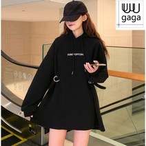 유유가가 여자 가을 겨울 루즈핏 두꺼운 맨투맨 후드 원피스 허리조절