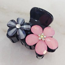 SUNNYDAY 핑크 큐빅 헤어집게핀 2종 꽃 사각 반머리 반묶음 국산 핸드메이드 성인 여성 헤어핀 머리핀 데일리 봄 악세사리 삔 RR5