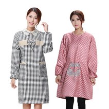 긴소매 앞치마 성인 방수 부엌 요리 여성 패션 앞치마, 와인 레드 방수
