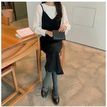 뷔스티에 트임 브이넥 벨벳 스웨이드 원피스