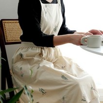 아이엠판다 원피스 앞치마 린넨 공방 주방 까페 방수 어린이..., 선택:리넨자수-챠콜, 단품