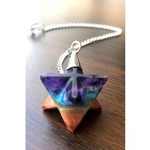 Crystalmiracle 차크라 메르카바 스타 펜듈럼 크리스탈 힐링 형이상학적 원석 레이키 풍수 패션 주얼리 선물 건강 부 영적 평화 명상 웰니스 아우라 수공예 액세서리, Purple Green Blue Orange Red Y
