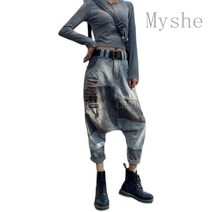 [Myshe]여성 빅사이즈 데님 항아리 바지 똥싼바지 QLTT404DD12