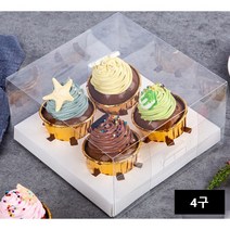투명 컵케이크 상자 포장 박스 고급리본포함, 사각4구(18.5*18*10+리본포함)-5개입