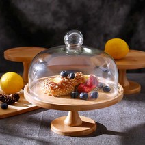 케이크 스탠드 베이커리 트레이 뚜껑 진열 빵 카페, 대나무 원형 트레이(접시 직경 24.8cm)