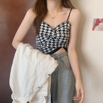 Karvin 나시 봄 여름 프랑스 스타일 이색 작은 멜빵 순욕 짧다 달콤하다 매운 여동생 민소매 저고리 밖 에 입다
