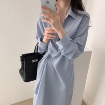 여성 봄 가을 캐주얼 모든 경기 불규칙한 셔츠 복장 숙녀 기질 솔리드 컬러 허리 슬림 롱 드레스