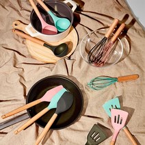 파스텔 실리콘 국자 뒤집개 거품기 스파츌라 조리도구 4P, 그레이