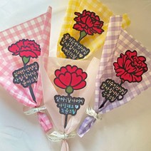 스승의날 꽃다발토퍼 카네이션 한송이 케이크 토퍼 유치원 어린이집 선물, 1. 하트네이션, 2. 퍼플체크
