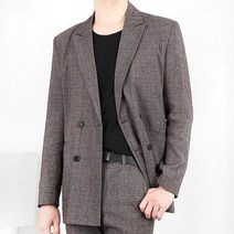 산토그리얼 오버핏 글렌 체크 봄 더블 블레이져 자켓