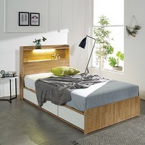 [ 아리엘퍼니쳐 ] 당일배송 노을 슈퍼싱글 침대세트 LED 멀티수납 침대 프레임 매트리스 지정일 배송 LED포함 NW 오크화이트, 네오드림