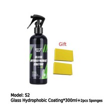 1+1유리막 발수 코팅 세차자동차 유리 소수성 코팅 스프레이 안티 레인 클리너 나노 세라믹 창 윈드 스크, 04 S2 300ml 2pcsSponge