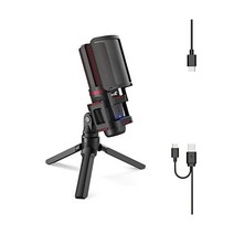 정품 PC Mac 게임 녹음 스트리밍 팟캐스팅 PC/노트북/전화/PS4/5 SB 유형 C 플러그 앤 플레이용 게임 마이크용 팝 필터 및 음소거 버튼이 있는 yerrf U, Red