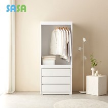 사사가구 셀렉픽 멀티옷걸이 행거 서랍장세트 900, 오크화이트