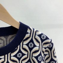 자가드 스커트 봄 치마 여성 라운드넥 반팔 니트 밴딩 기하학 패턴