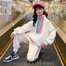 [Meiyou] 여아 주니어 가을 겨울 프란넬 기모안감 상하복세트 초등학생 츄리닝 상하복세트 사이즈: 120-170 A471 (사은품증정)