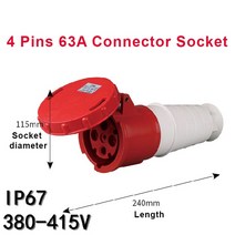 전기소켓 부대용품 63A 방수 항공 방폭 커넥터 표면 및 은폐 용 플러그 소켓 3 4 5 코어 핀 IP67, 08 4 Pins 63A Connector