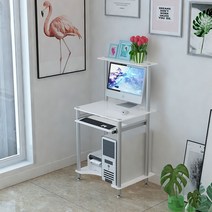 1인용 미니 컴퓨터 책상 600 700 조립식 2단선반, 60cm 순수한 흰색 + 상단 + 다리 바닥