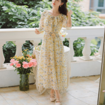 베베티 여성용 위드느 플라워 반팔 롱원피스