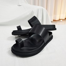 로니케이 올블랙 소가죽 발가락 쪼리 샌들 슬리퍼