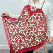 [토베] 동백 플라워 개인 위생 앞치마 큰손수건 겸용 무릎덮개, 화이트레드