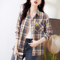 여자 체크셔츠 편안한 데일리룩 이쁜 공대 개발자 OOTD 순수 코튼 셔츠 여성 긴팔 가을 착용 새로운 복고풍 격자 무늬 셔츠 루즈 캐주얼 캐주얼 스타일 코튼 탑