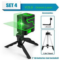 저무리 레이저수평자 광파기 다기능레이저수평기 레벨기거치대 레이저자 수광기 회전레벨기 오토레벨기 레벨기삼각대 자동레벨기 2 라인 미니 그린레드 레벨 수직 앰프 리튬 배터리 유무에, set4 v2l6 녹색