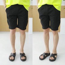 로니제이 남자 여름 5부 린넨 스판 카고 밴딩 반바지